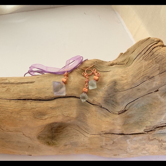 Fluorite Octahedron Crystal Pendant & Earrings Set - Picture 2 of 8